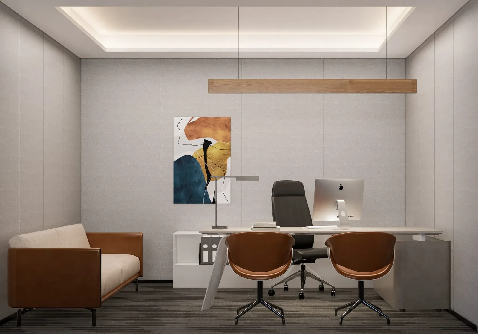 AYANA Heights work lounge with a desk and informal seating, architectural rendering